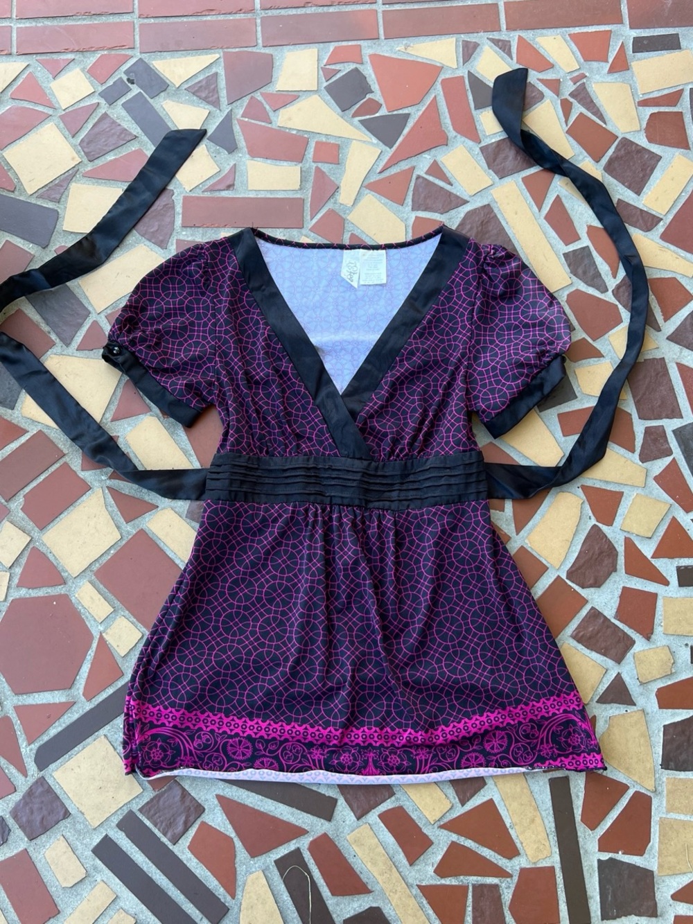 Whimsigoth/y2k Purple & Black V-Neck Short Sleeve babydoll